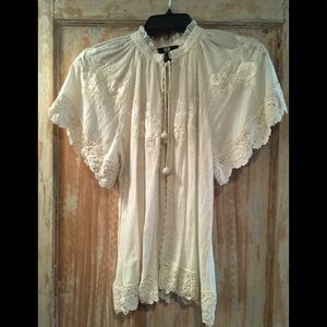Cotton Embroidered Tie-Neck Top